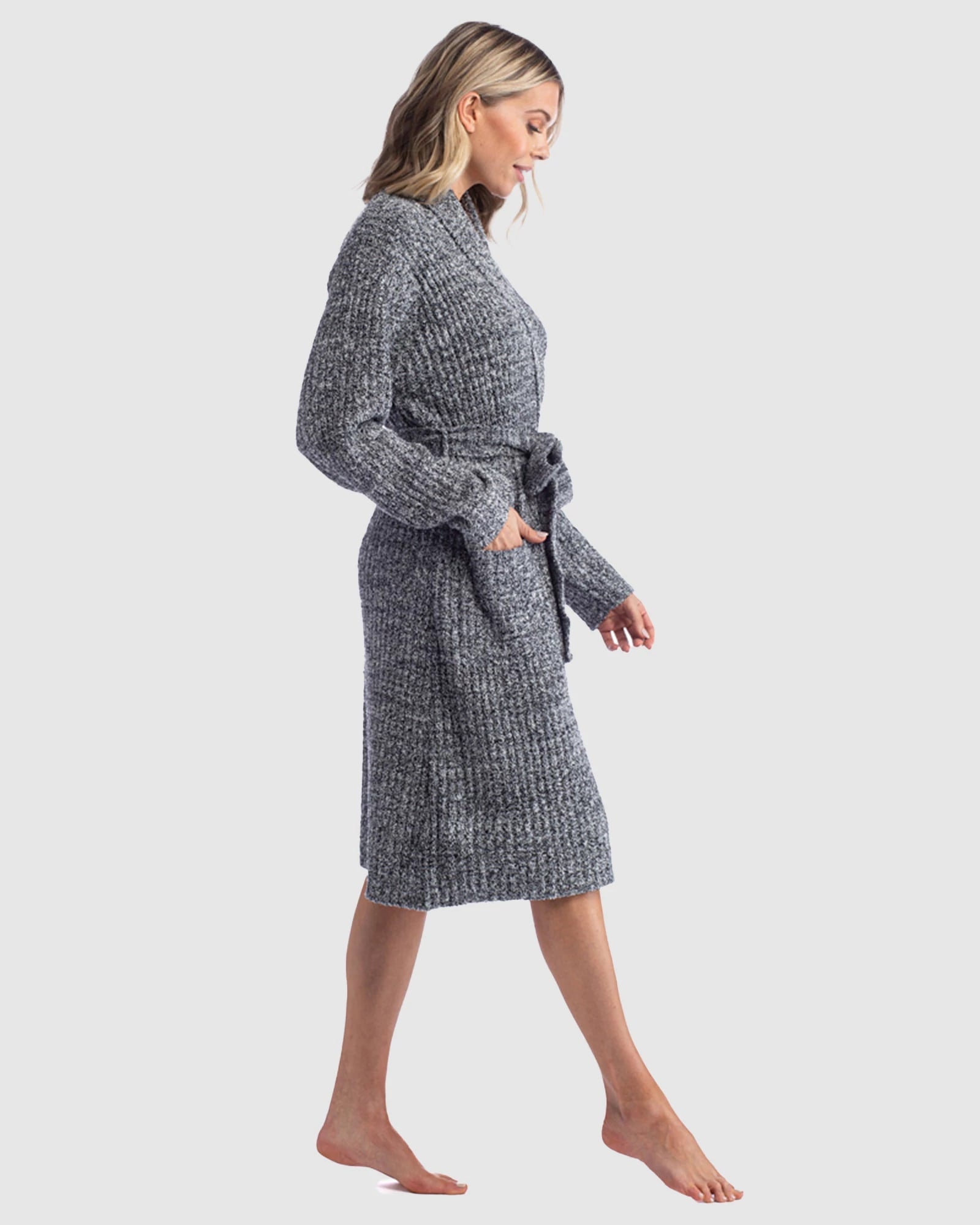 Heather Black $|& Softies Marshmallow Ribbed Robe - VOF Side