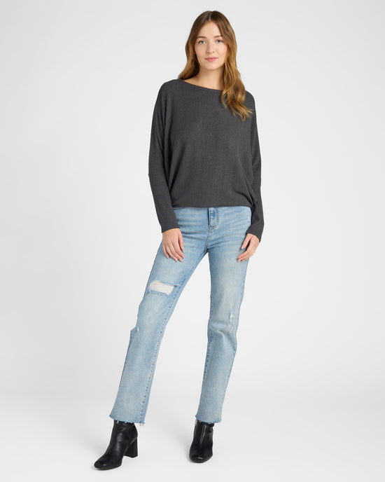 Dark Charcoal $|& W. by Wantable Brushed Ribbed Intermingle Dolman Top - SOF Full Front