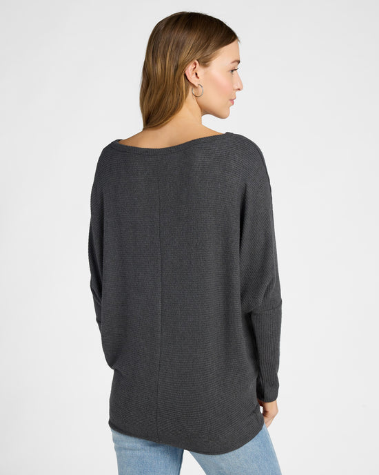 Dark Charcoal $|& W. by Wantable Brushed Ribbed Intermingle Dolman Top - SOF Back