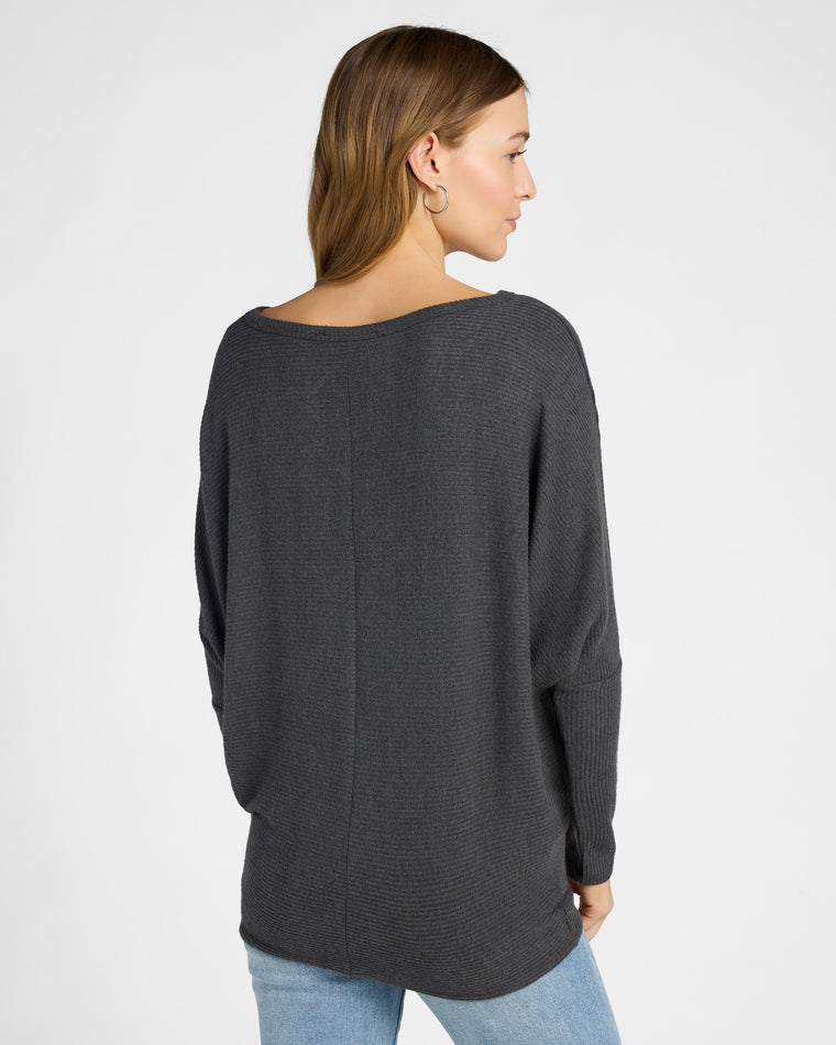 Dark Charcoal $|& W. by Wantable Brushed Ribbed Intermingle Dolman Top - SOF Back