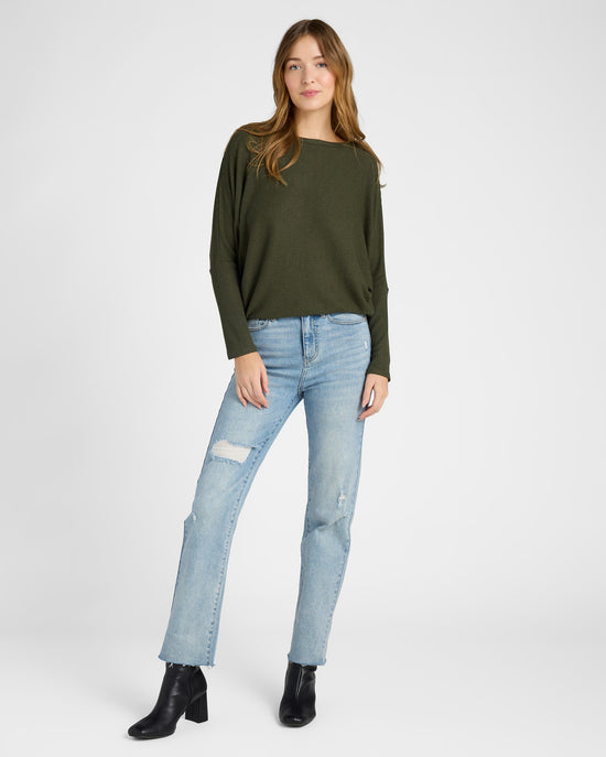 Olive $|& W. by Wantable Brushed Ribbed Intermingle Dolman Top - SOF Full Front