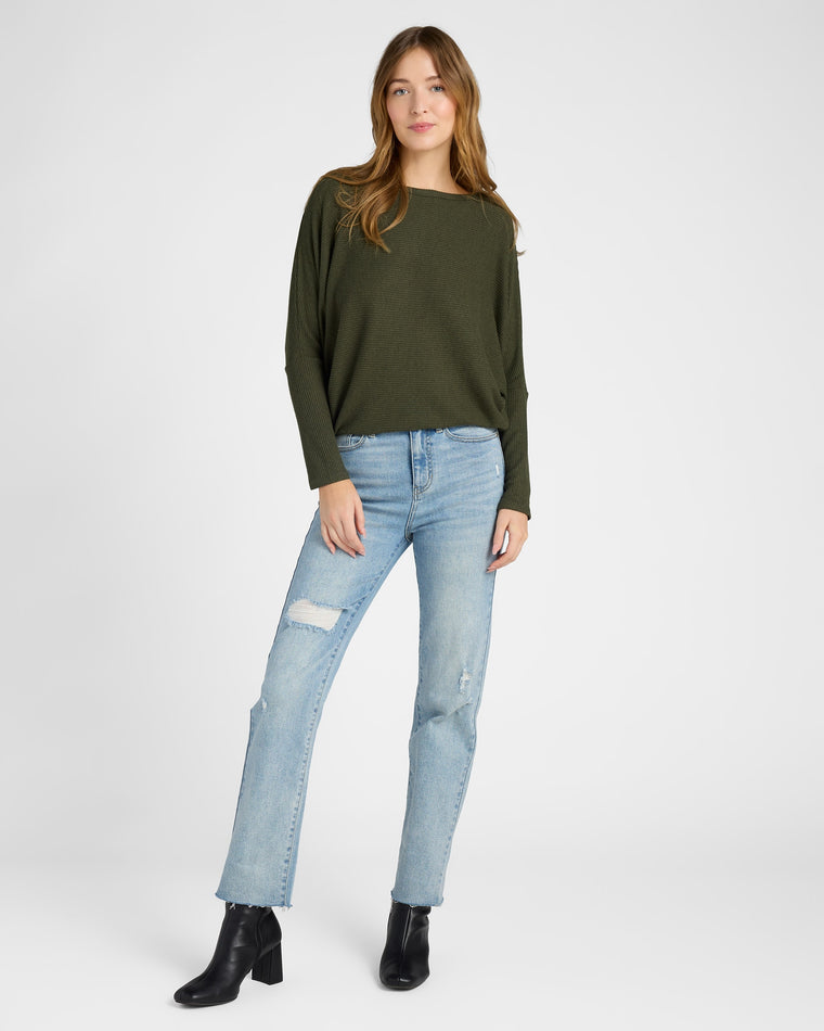 Olive $|& W. by Wantable Brushed Ribbed Intermingle Dolman Top - SOF Full Front