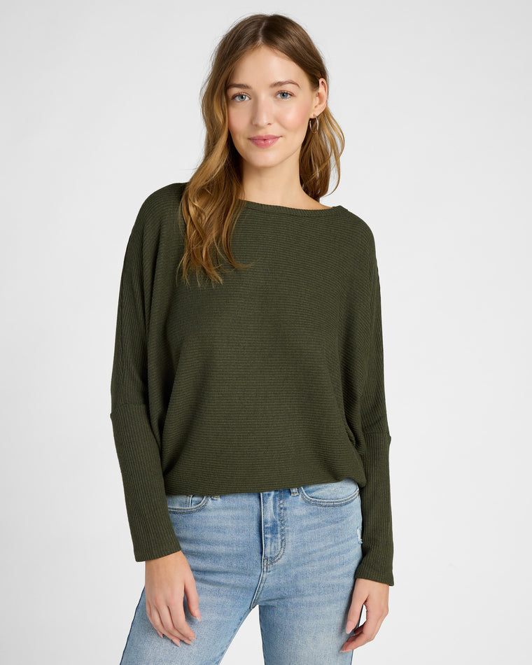 Olive $|& W. by Wantable Brushed Ribbed Intermingle Dolman Top - SOF Front