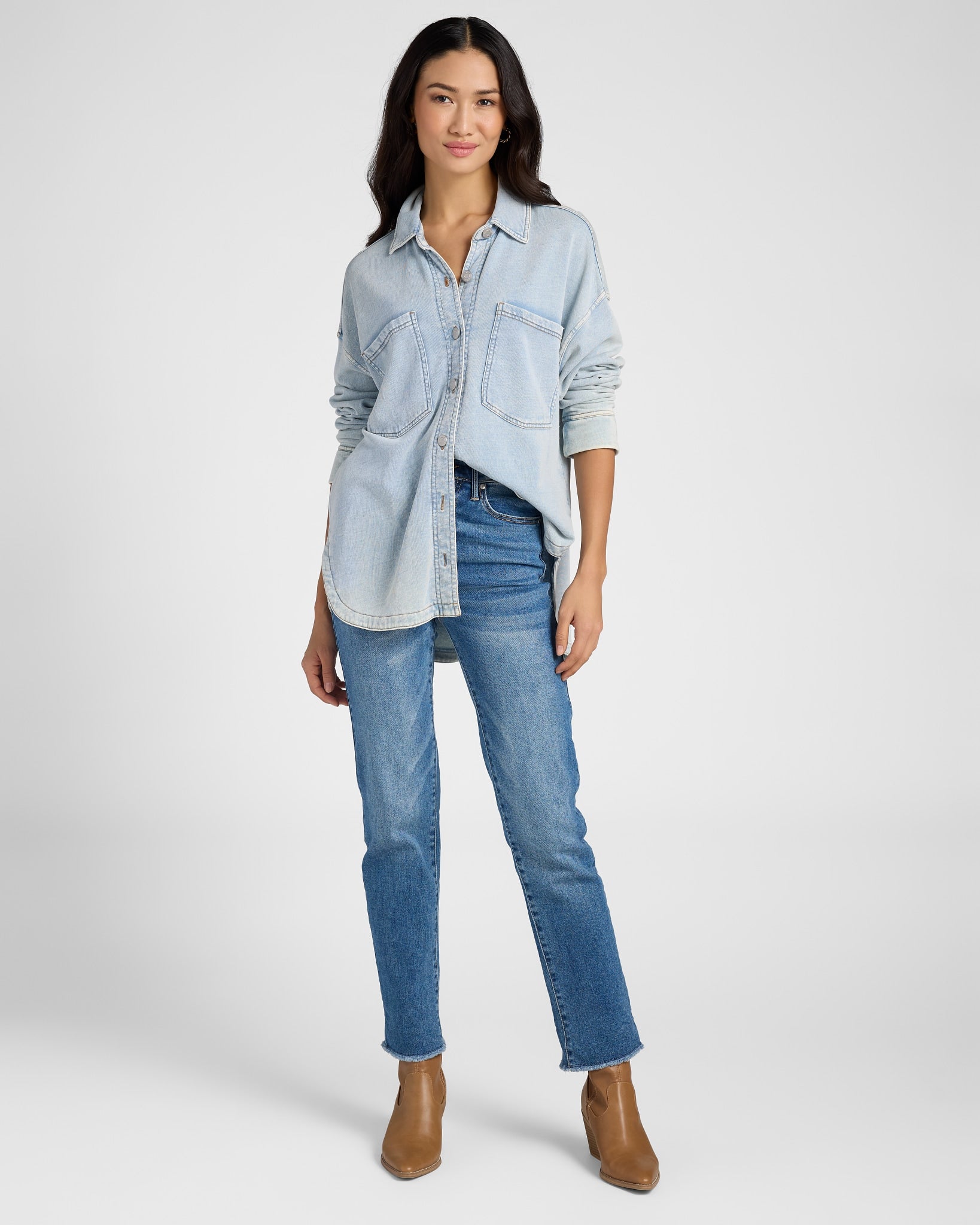 Washed Indigo $|& Z Supply All Day Knit Denim Jacket - SOF Full Front