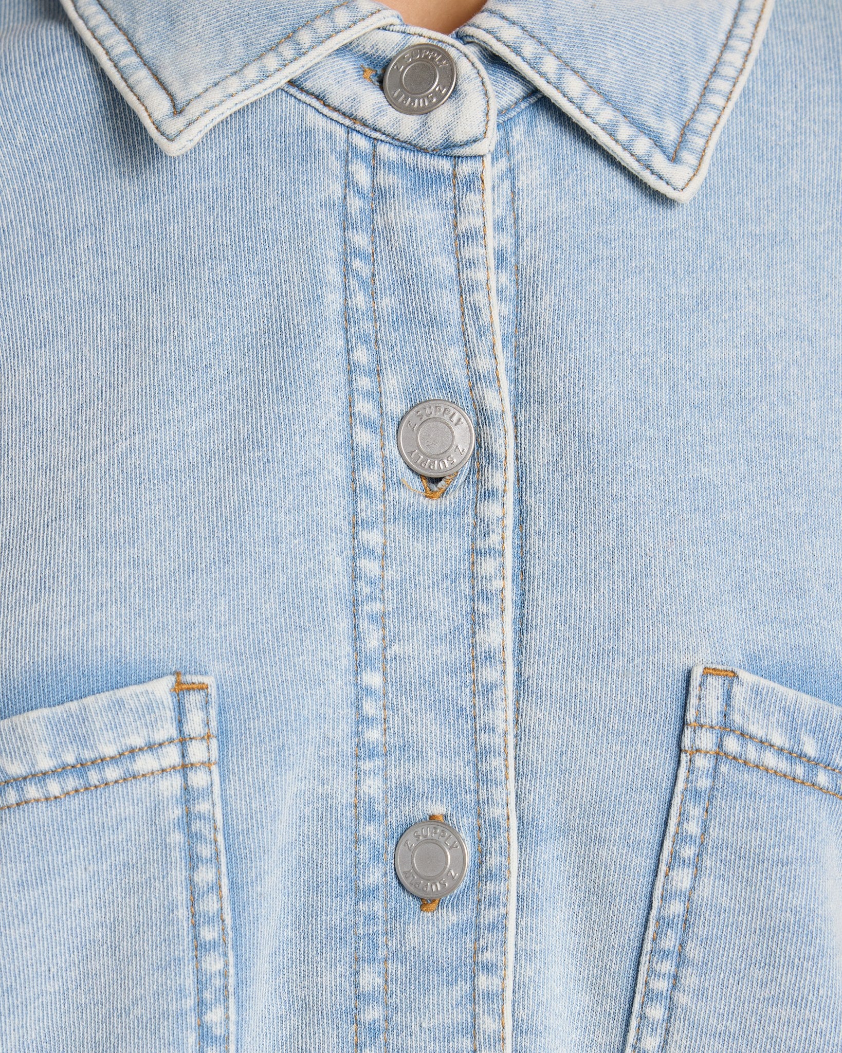 Washed Indigo $|& Z Supply All Day Knit Denim Jacket - SOF Detail