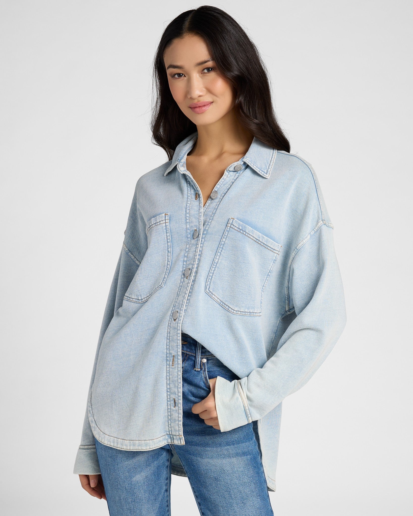 Washed Indigo $|& Z Supply All Day Knit Denim Jacket - SOF Front