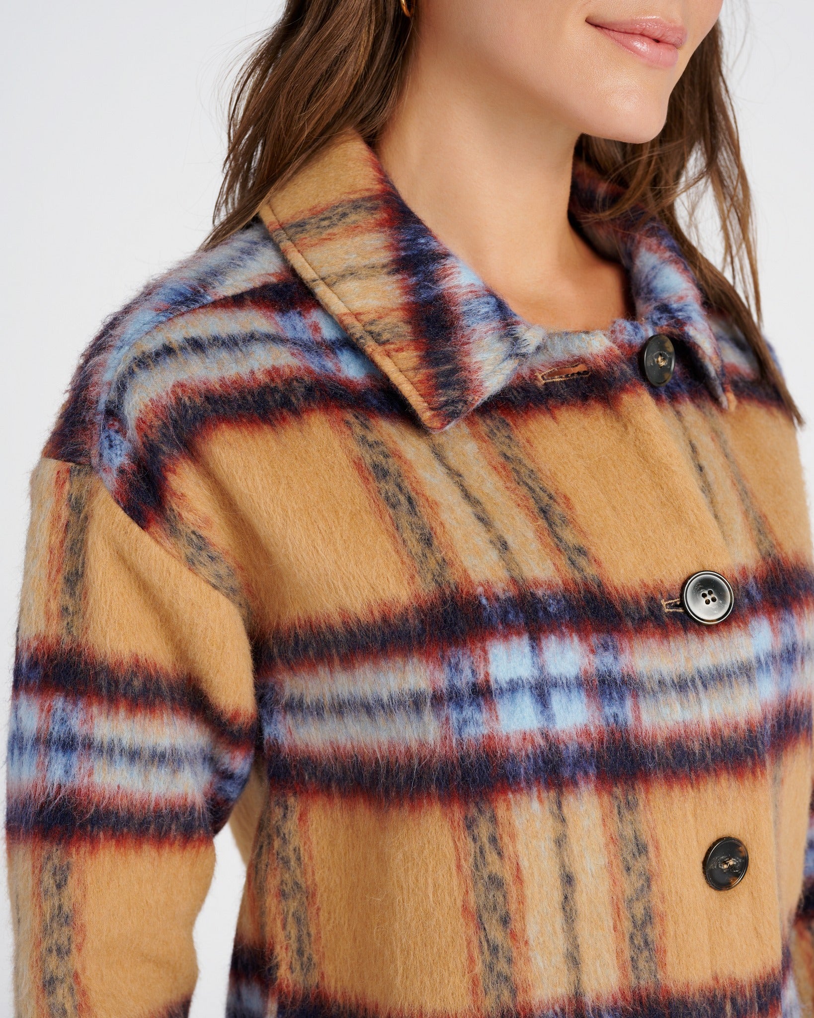 Caramel $|& Mystree Plaid Jacket - SOF Detail