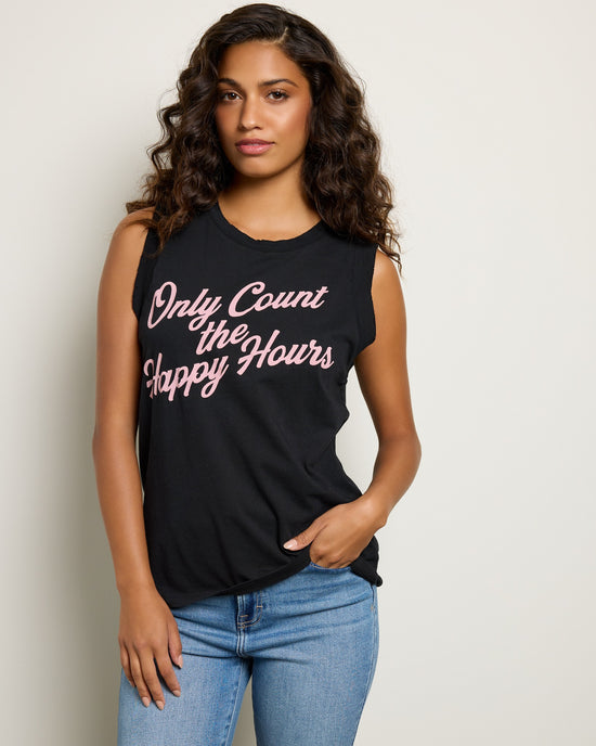Vintage Black $|& Project Social T Only Count The Happy Hours Tank - SOF Front