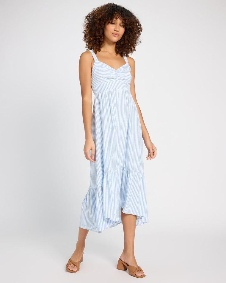Blue/White $|& Skies Are Blue Striped Sweetheart Maxi Dress - SOF Front