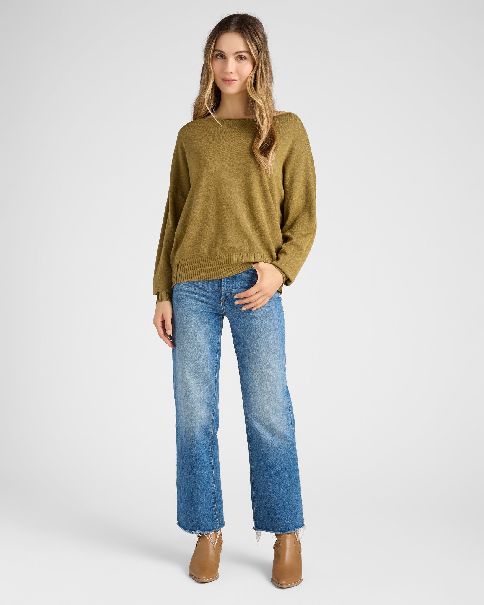 Heather Fern $|& Dreamers Pullover Ribbed Detail Sweater - SOF Full Front