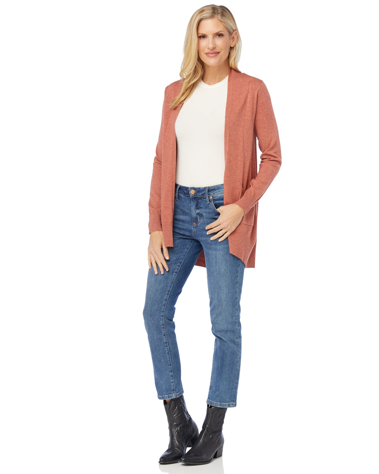 Heather Spice $|& Dreamers Open Long Line Cardigan withPockets - SOF Full Front