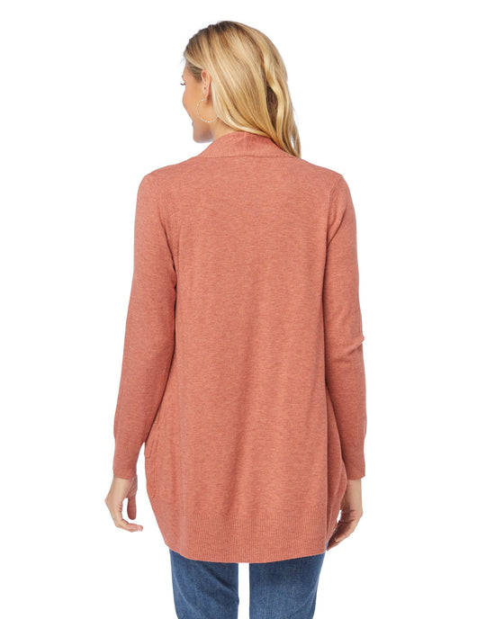 Heather Spice $|& Dreamers Open Long Line Cardigan withPockets - SOF Back