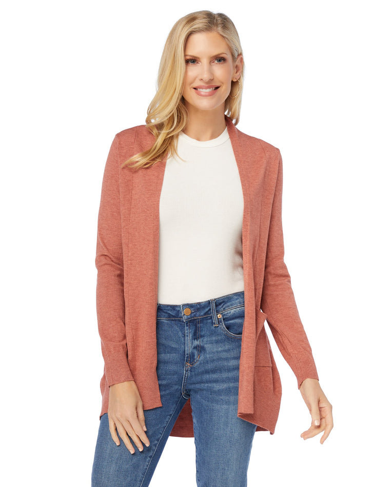 Heather Spice $|& Dreamers Open Long Line Cardigan withPockets - SOF Front