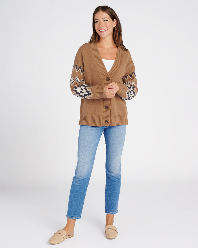 Taupe $|& Vigoss Aztec Button Front Cardigan - SOF Full Front