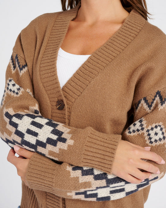 Taupe $|& Vigoss Aztec Button Front Cardigan - SOF Detail