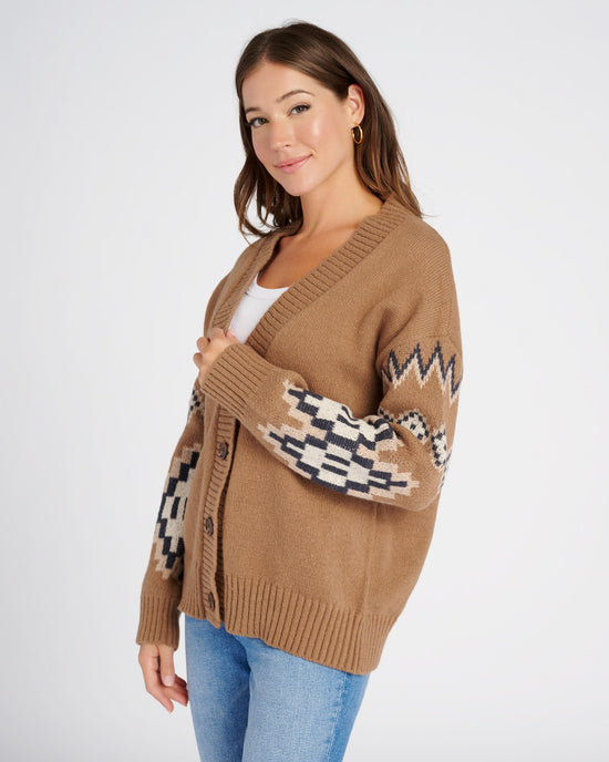 Taupe $|& Vigoss Aztec Button Front Cardigan - SOF Front