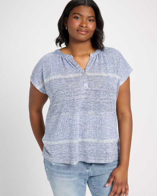 Blue Combo $|& Bobeau Striped Caty Button Up Top - SOF Front