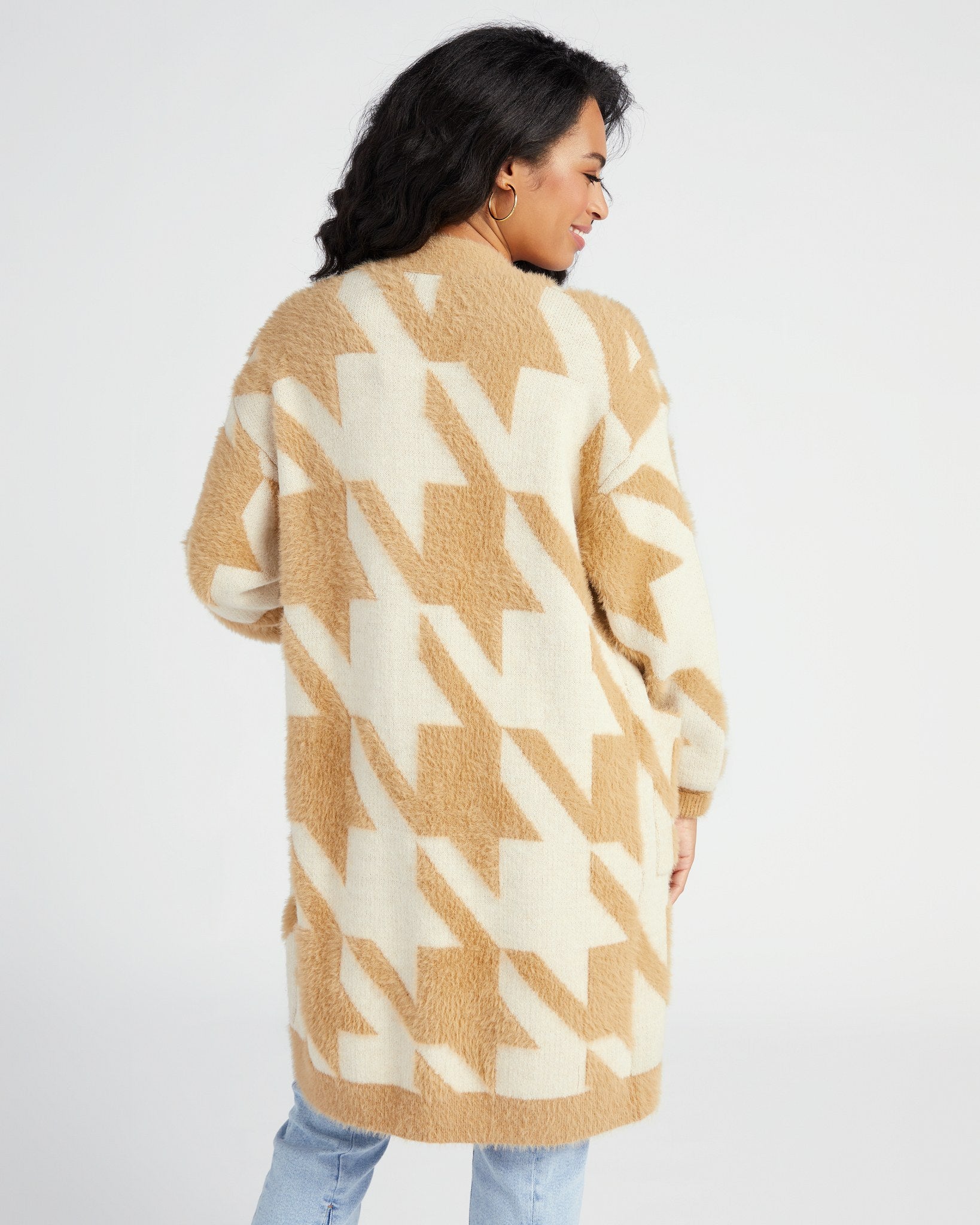 Carmel Cream $|& Lush Houndstooth Long Cardigan - SOF Back