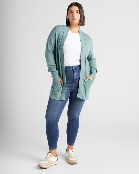Dusty Jade $|& Staccato Open Front Pocket Cardigan - SOF Full Front