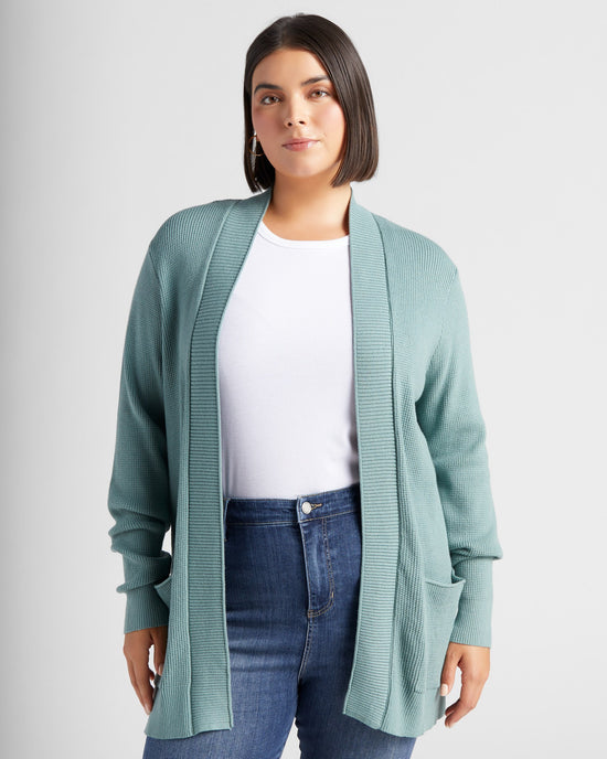 Dusty Jade $|& Staccato Open Front Pocket Cardigan - SOF Front