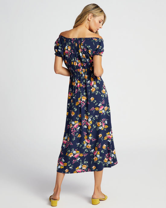 Navy $|& Apricot Bright Floral Midi Dress - SOF Back