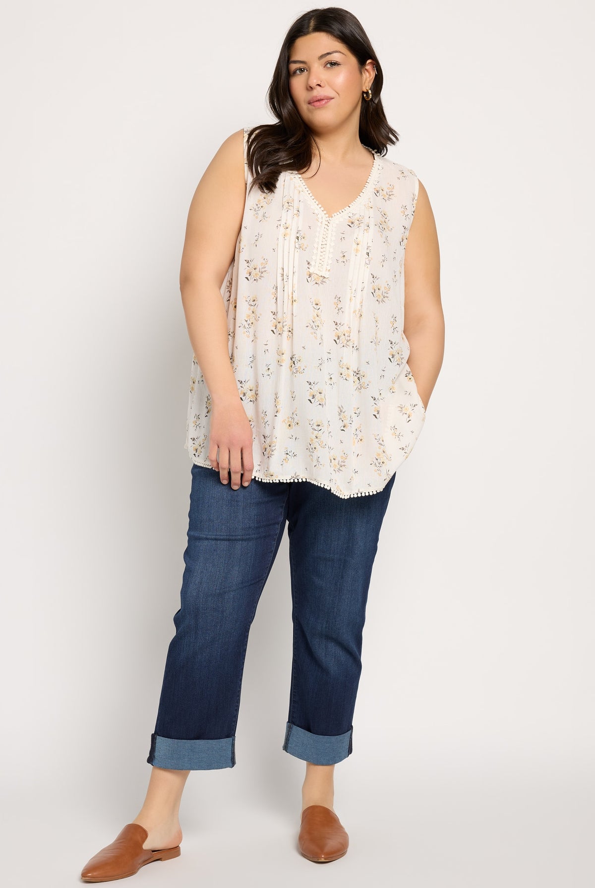 White-Yellow $|& Skies Are Blue Flower Print Trim Detail Blouse - UGC On Fig