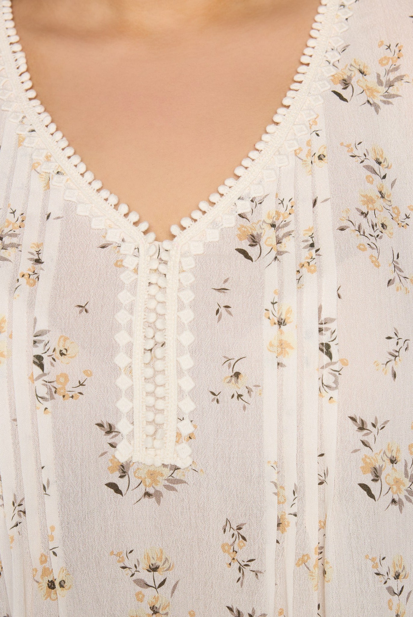 White/Yellow $|& Skies Are Blue Flower Print Trim Detail Blouse - SOF Full Front