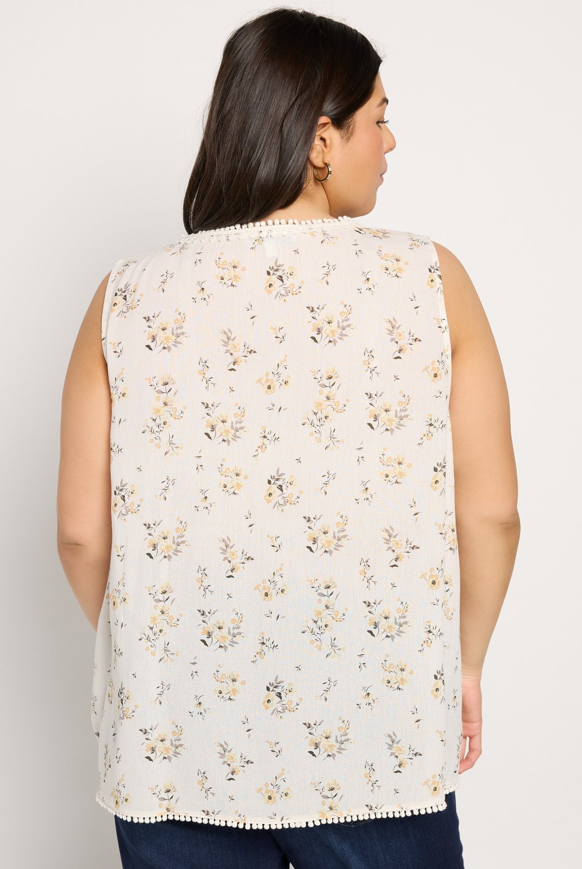 White-Yellow $|& Skies Are Blue Flower Print Trim Detail Blouse - SOF Back