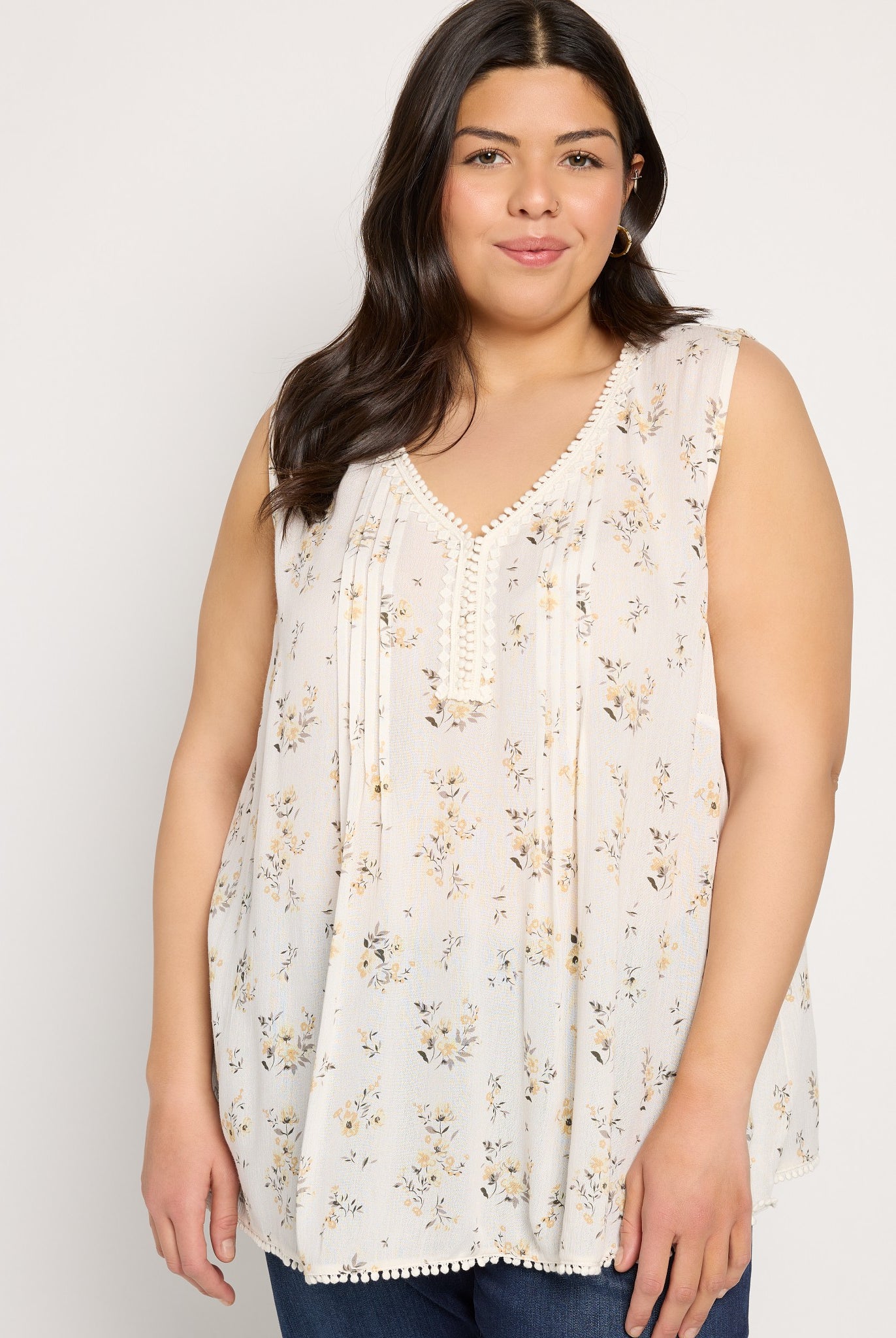 White/Yellow $|& Skies Are Blue Flower Print Trim Detail Blouse - SOF Front
