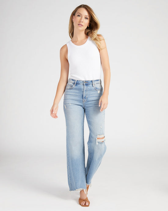 White $|& Another Love Cora High Neck Sleeveless Ribbed Top - SOF Full Front