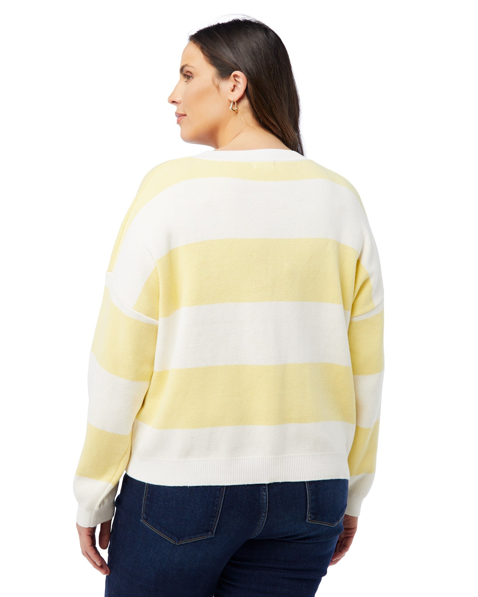 White/Lemonade $|& Vigoss Stripe Crewneck Sweater - SOF Back