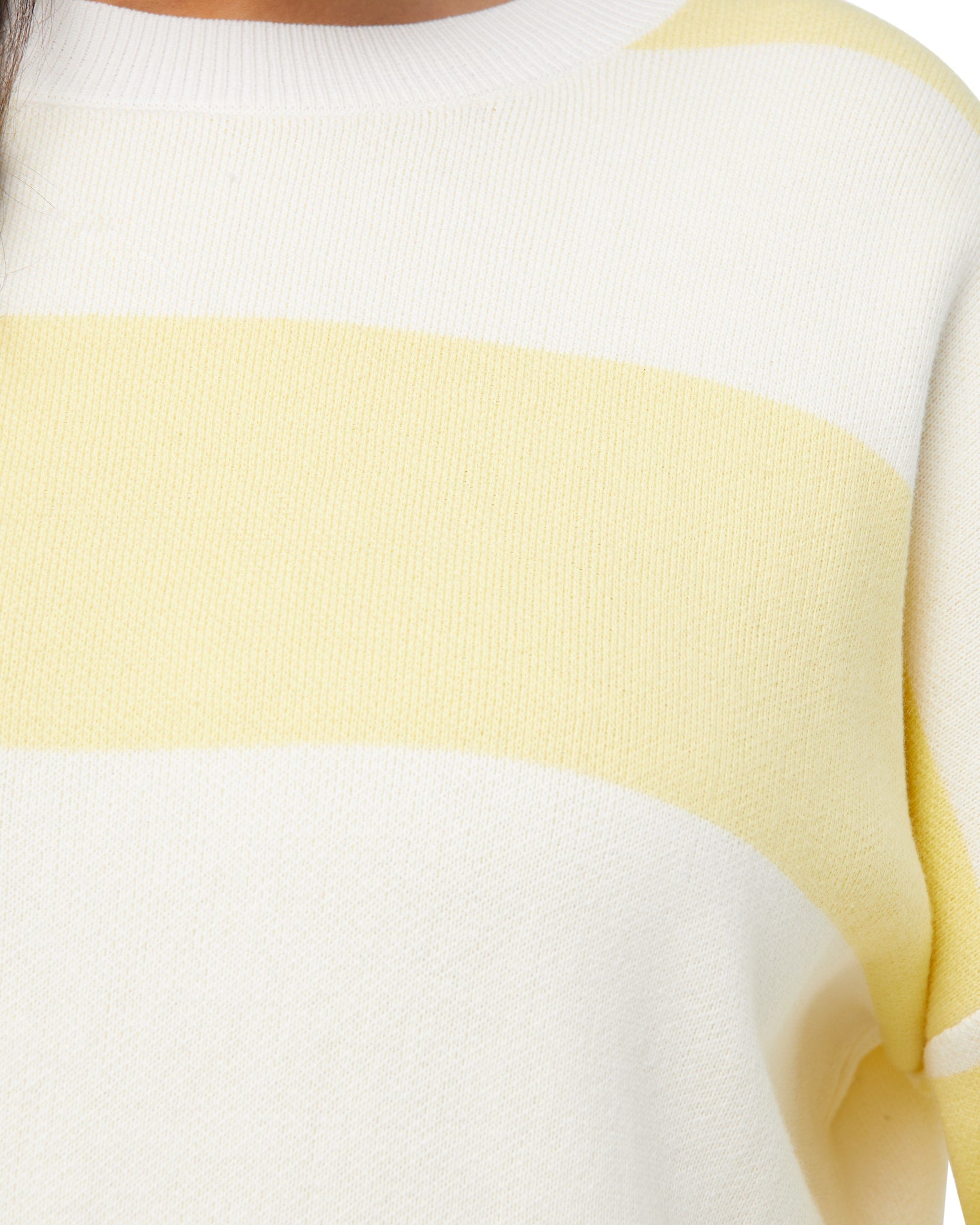 White/Lemonade $|& Vigoss Stripe Crewneck Sweater - SOF Detail