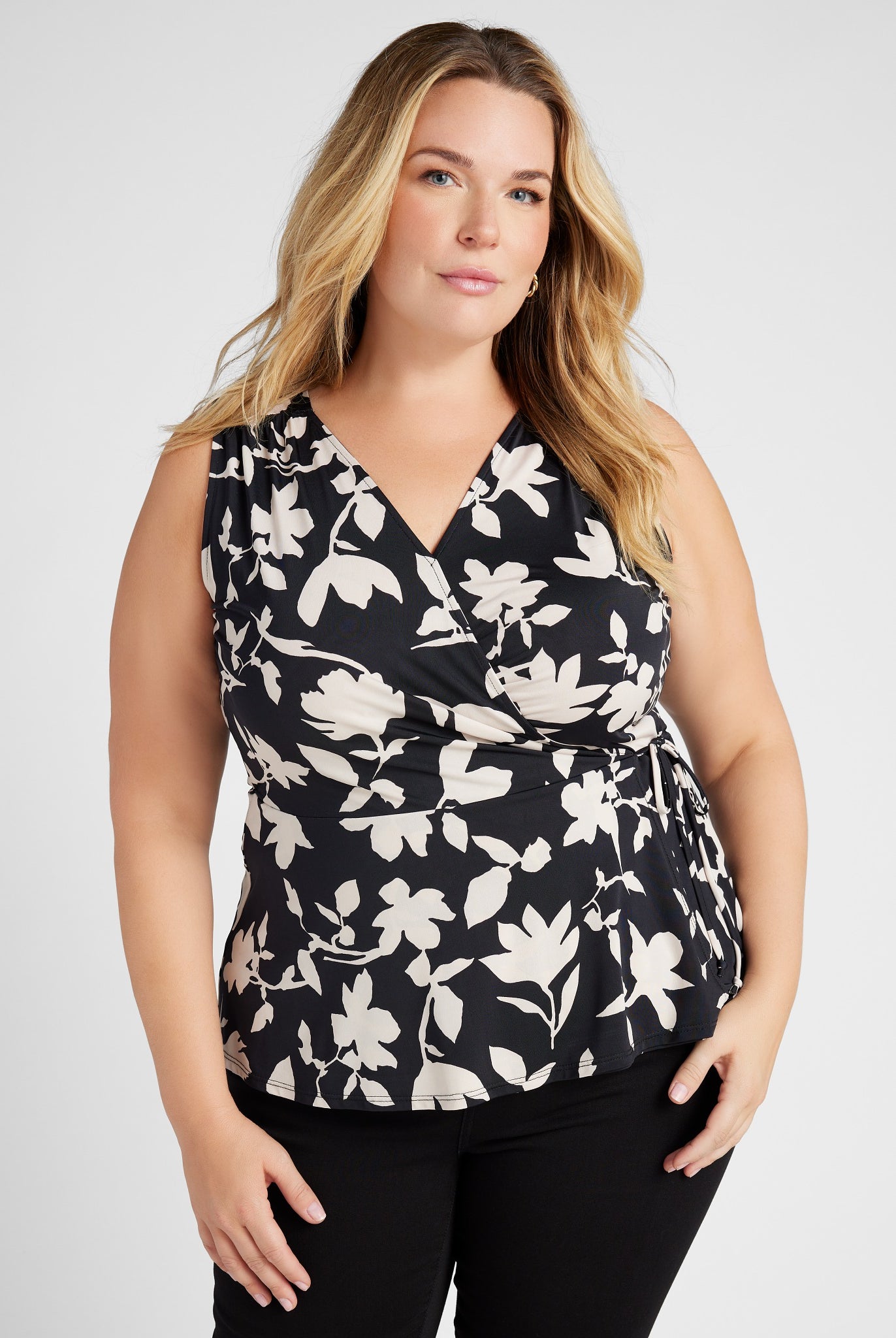 Black Ivory Floral $|& West Kei Floral Knit Sleeveless Wrap Top - SOF Front