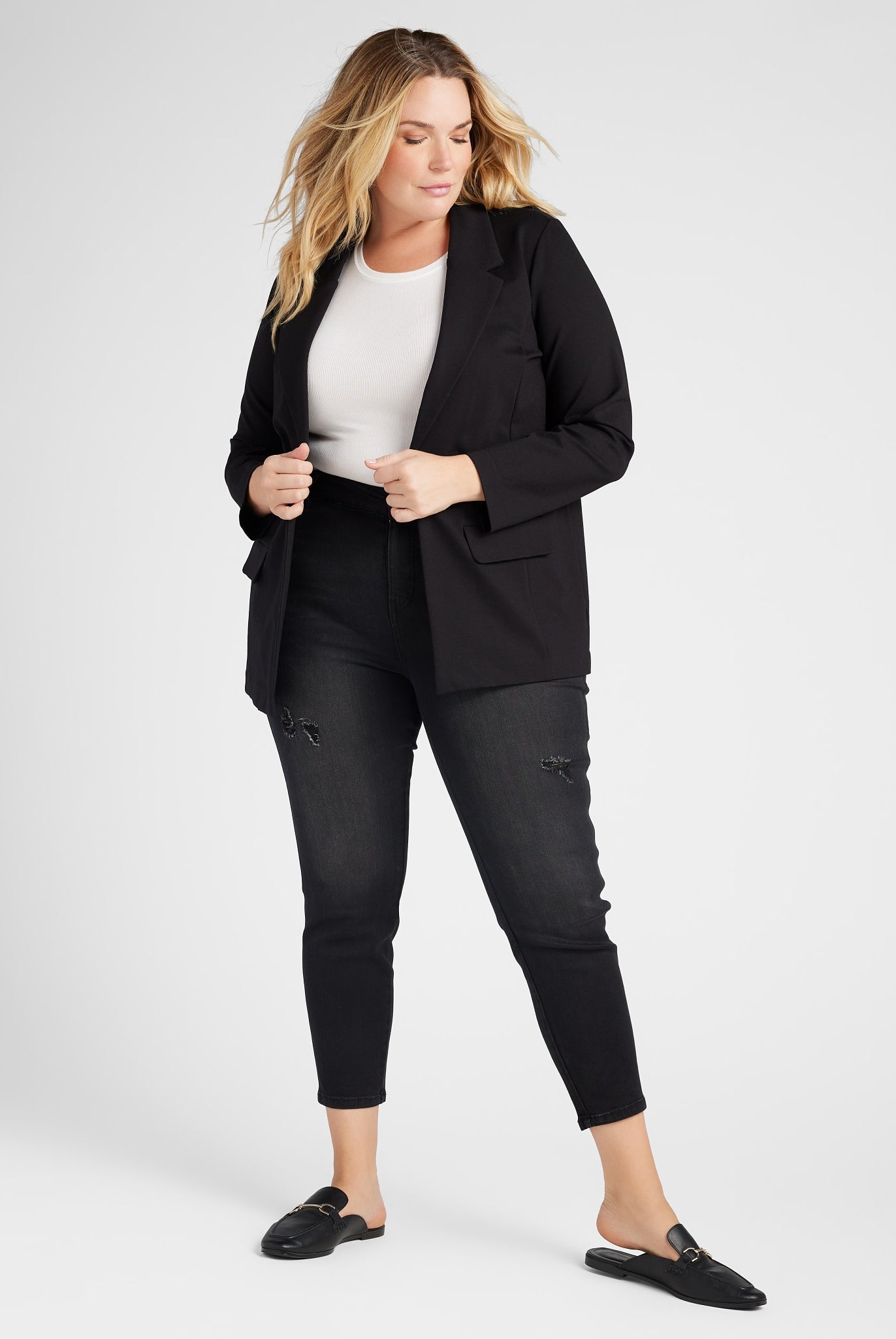 Black $|& Liverpool Boyfriend Blazer - SOF Full Front