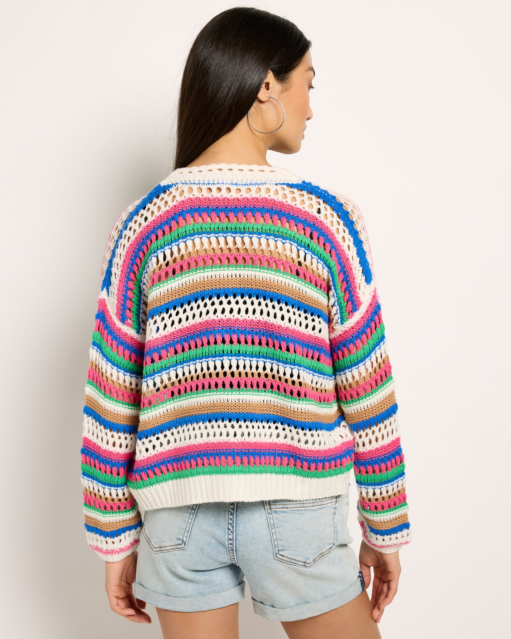 Multi $|& Vigoss Crochet Sweater Cardigan - SOF Back