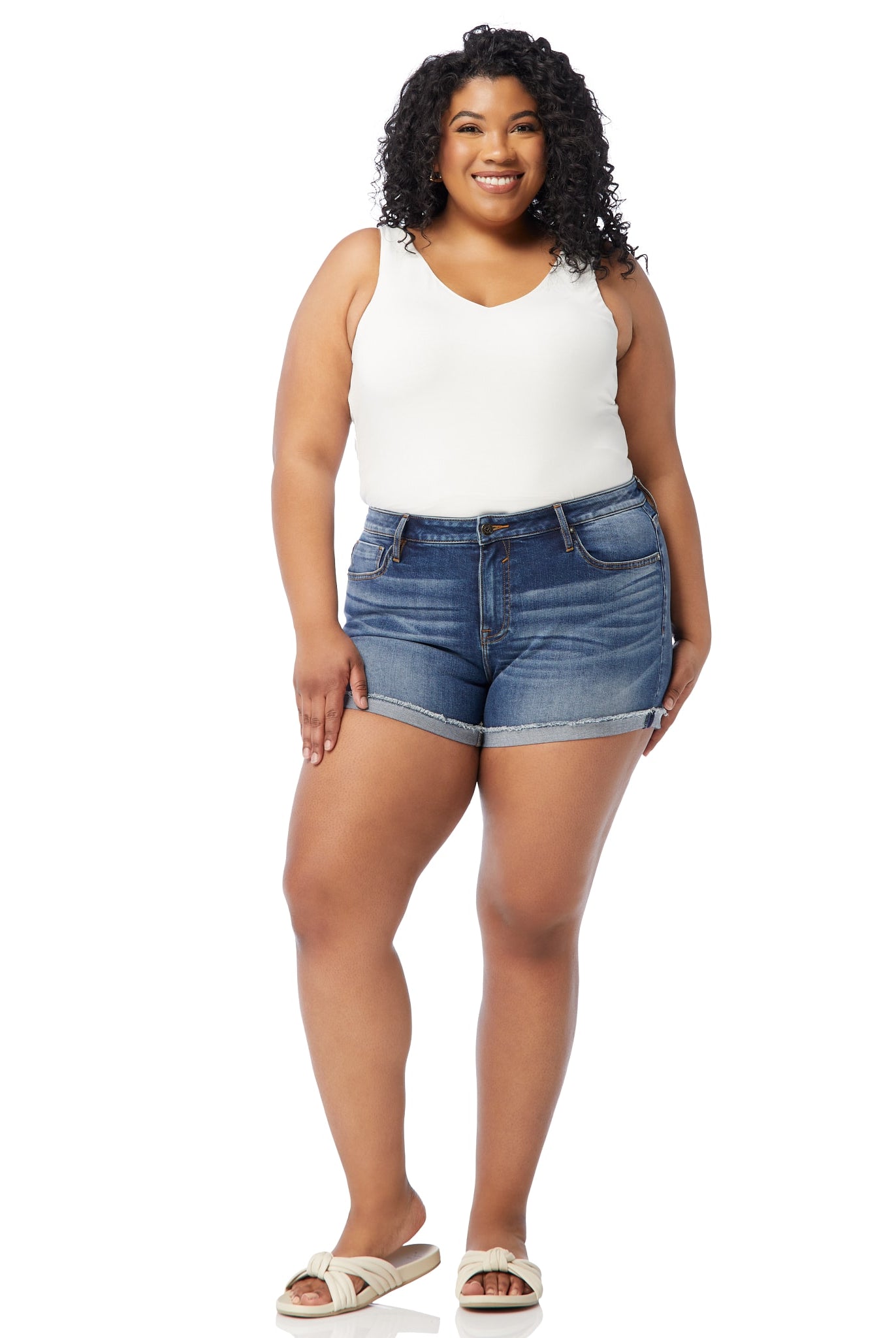 Medium Wash 7" $|& Vigoss Marley Roll Cuff Short - SOF Full Front