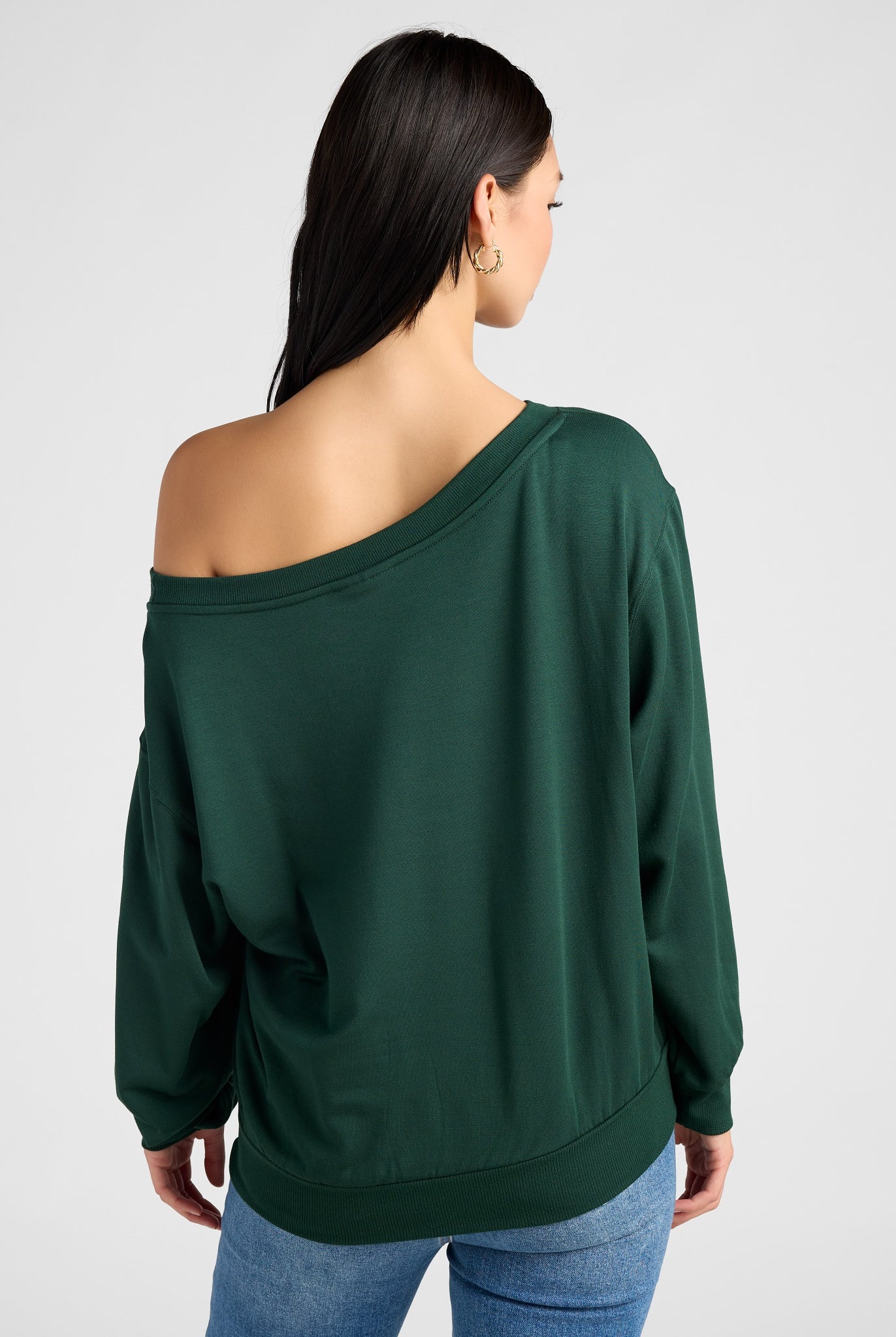 Hunter Green $|& SEAS Brooksville One Shoulder Sweatshirt - SOF Back