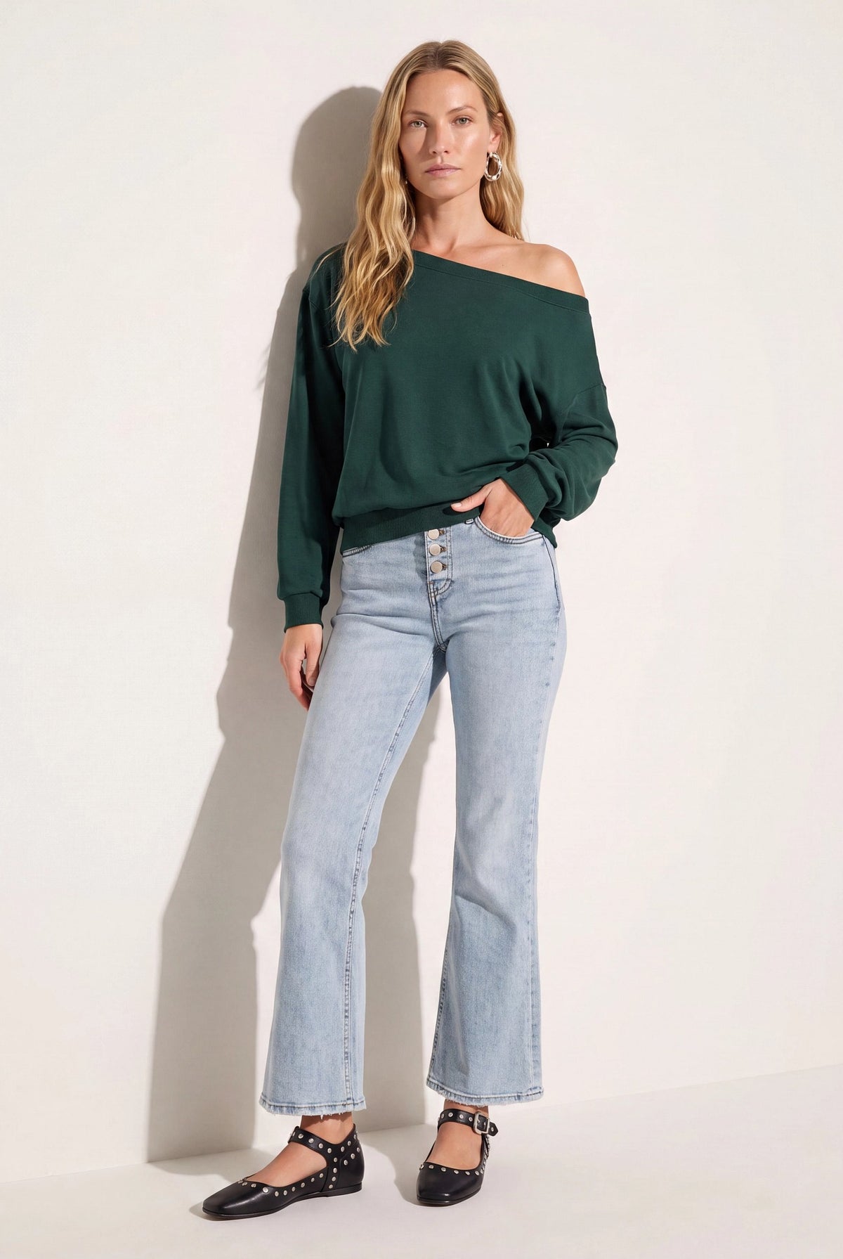 Hunter Green $|& SEAS Brooksville One Shoulder Sweatshirt - UGC On Fig