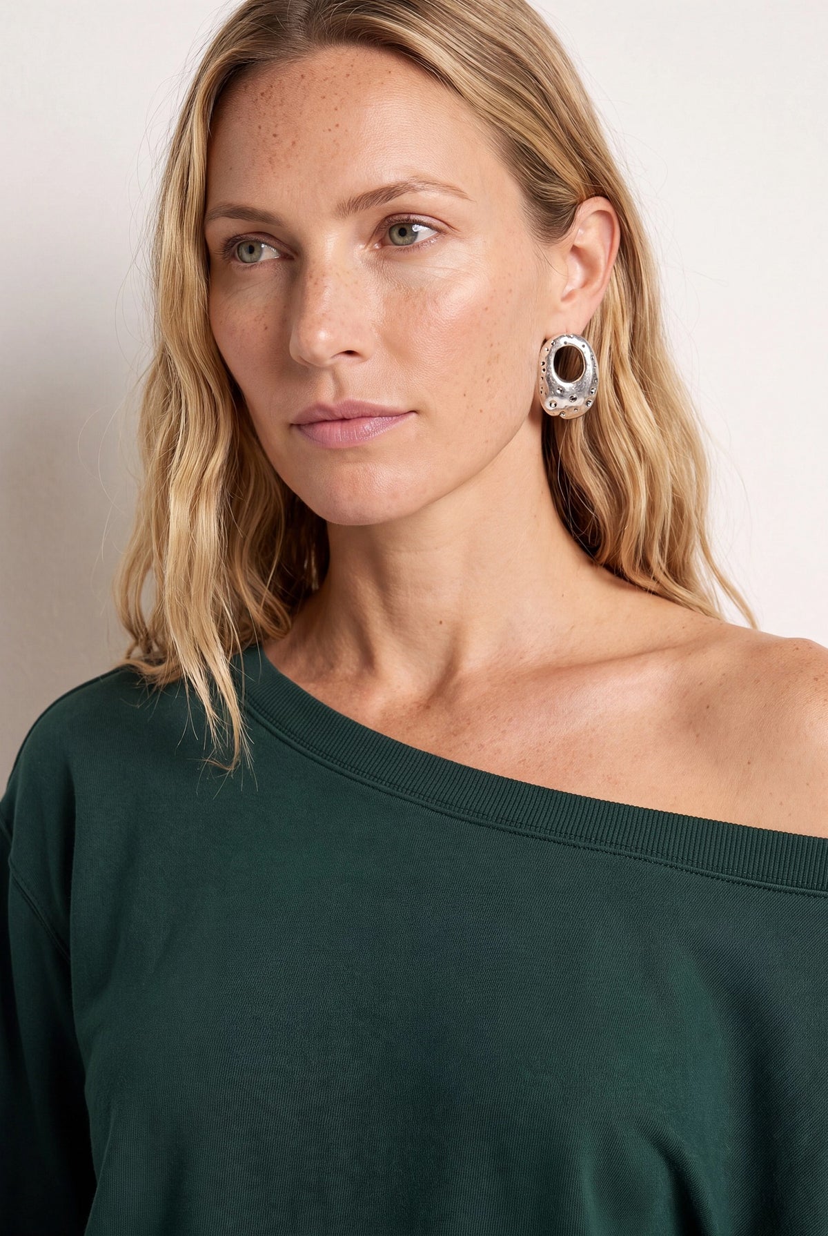 Hunter Green $|& SEAS Brooksville One Shoulder Sweatshirt - SOF Full Front