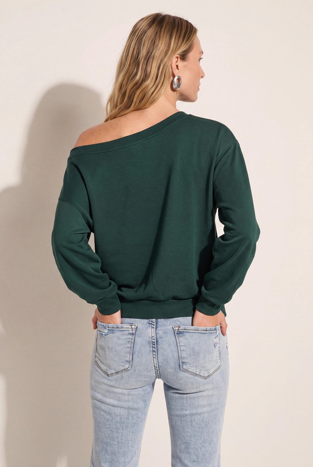 Hunter Green $|& SEAS Brooksville One Shoulder Sweatshirt - SOF Back