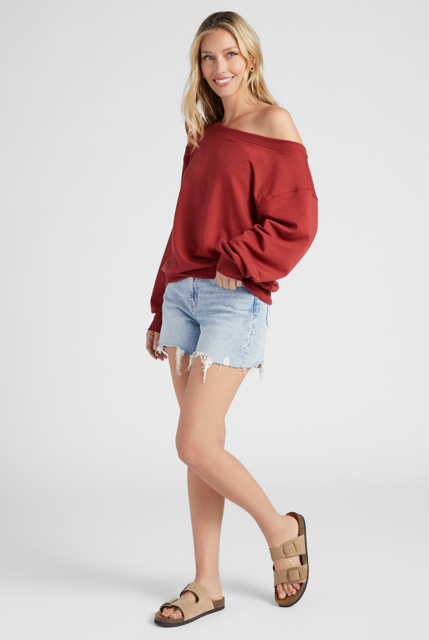 Rosewood $|& SEAS Brooksville One Shoulder Sweatshirt - SOF Full Front