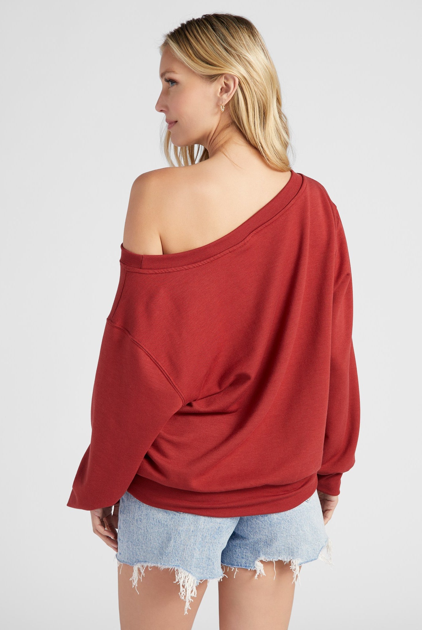 Rosewood $|& SEAS Brooksville One Shoulder Sweatshirt - SOF Back