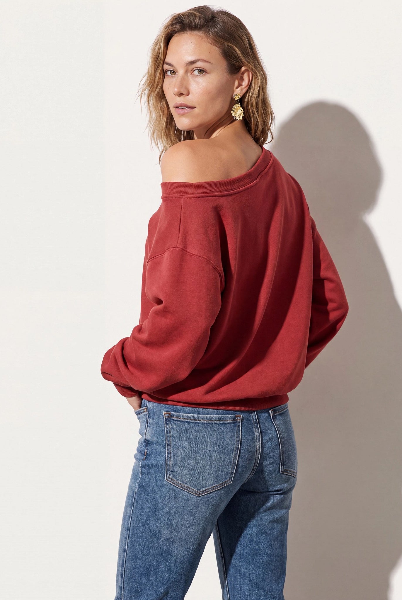 Rosewood $|& SEAS Brooksville One Shoulder Sweatshirt - SOF Side