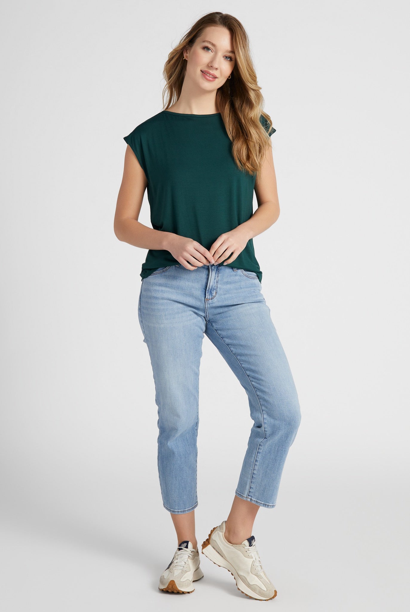 Hunter Green $|& SEAS Brentwood Boat Neck Top - SOF Full Front