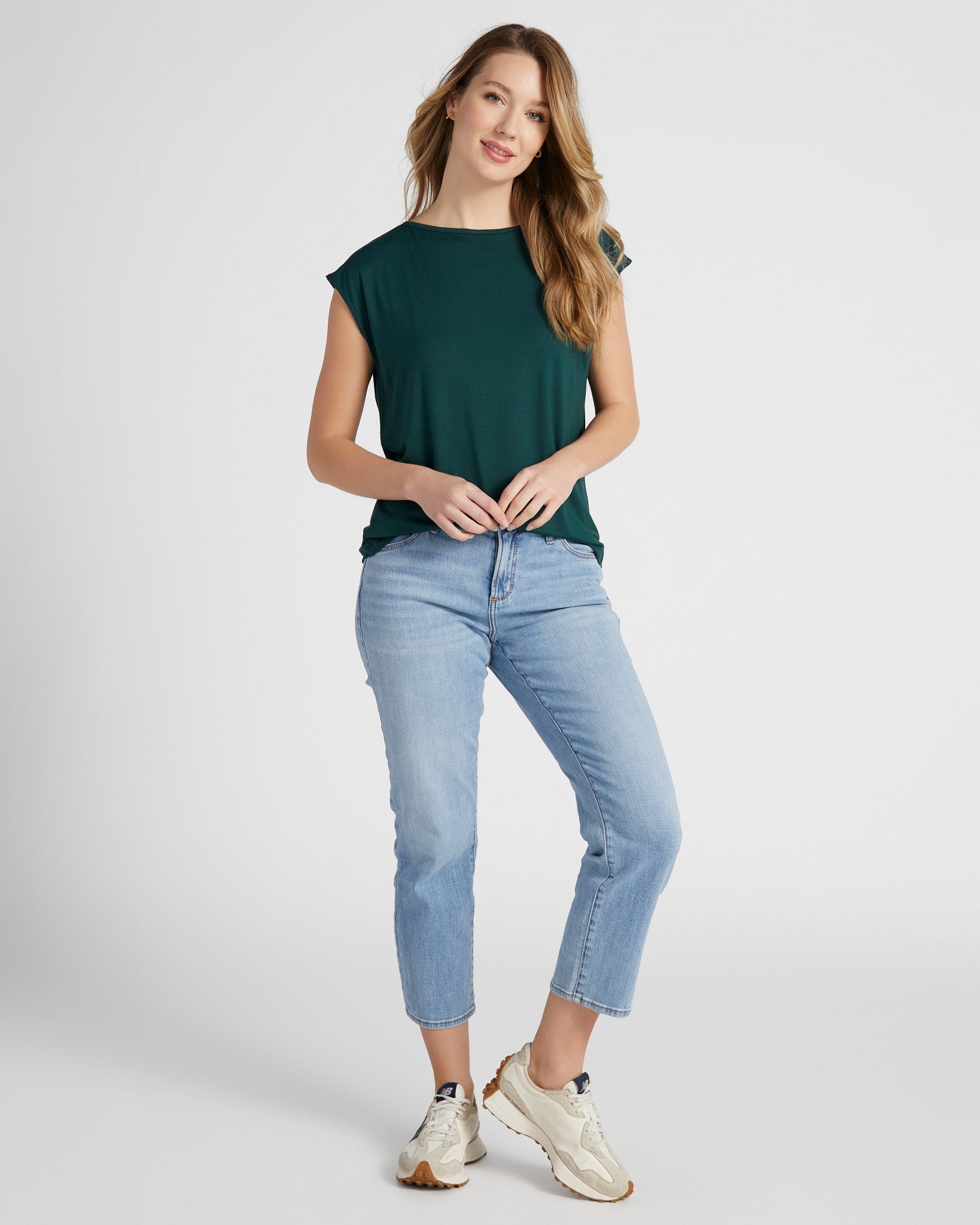 Hunter Green $|& SEAS Brentwood Boat Neck Top - SOF Full Front