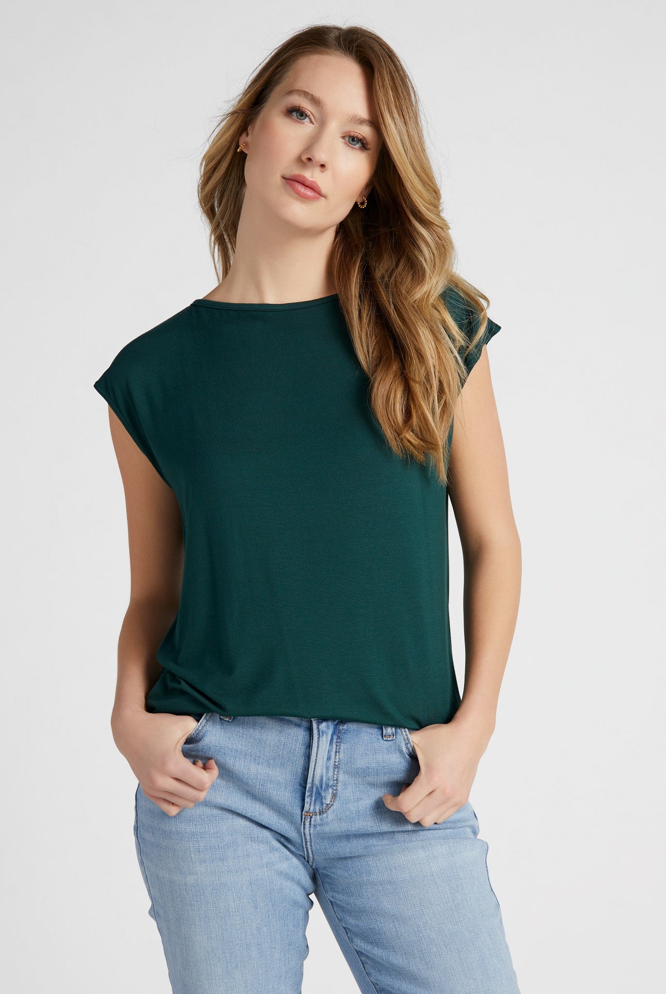 Hunter Green $|& SEAS Brentwood Boat Neck Top - SOF Front