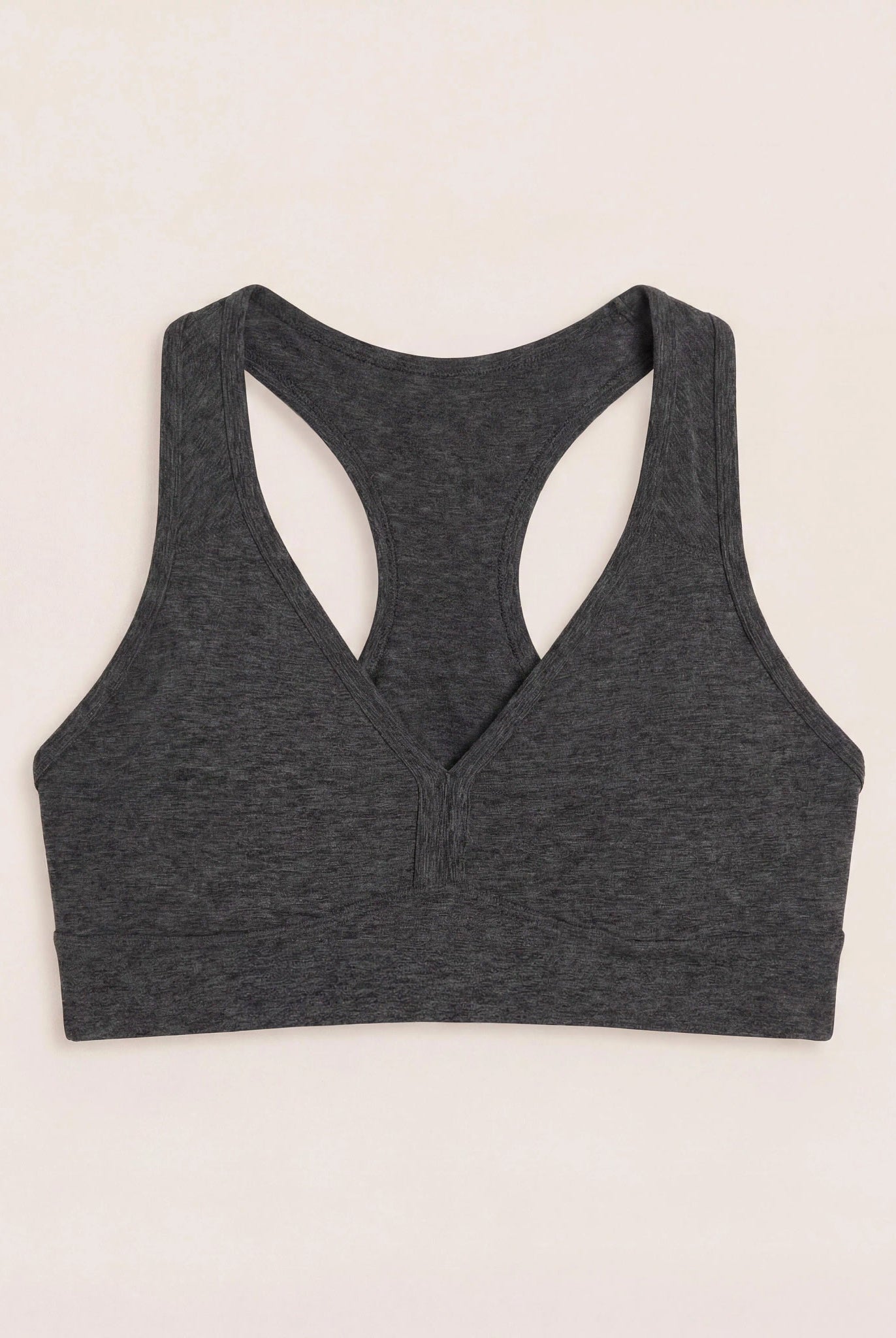 Heather Charcoal $|& Interval FlowHeather Sculpt Enhearten Bra - Hanger Detail