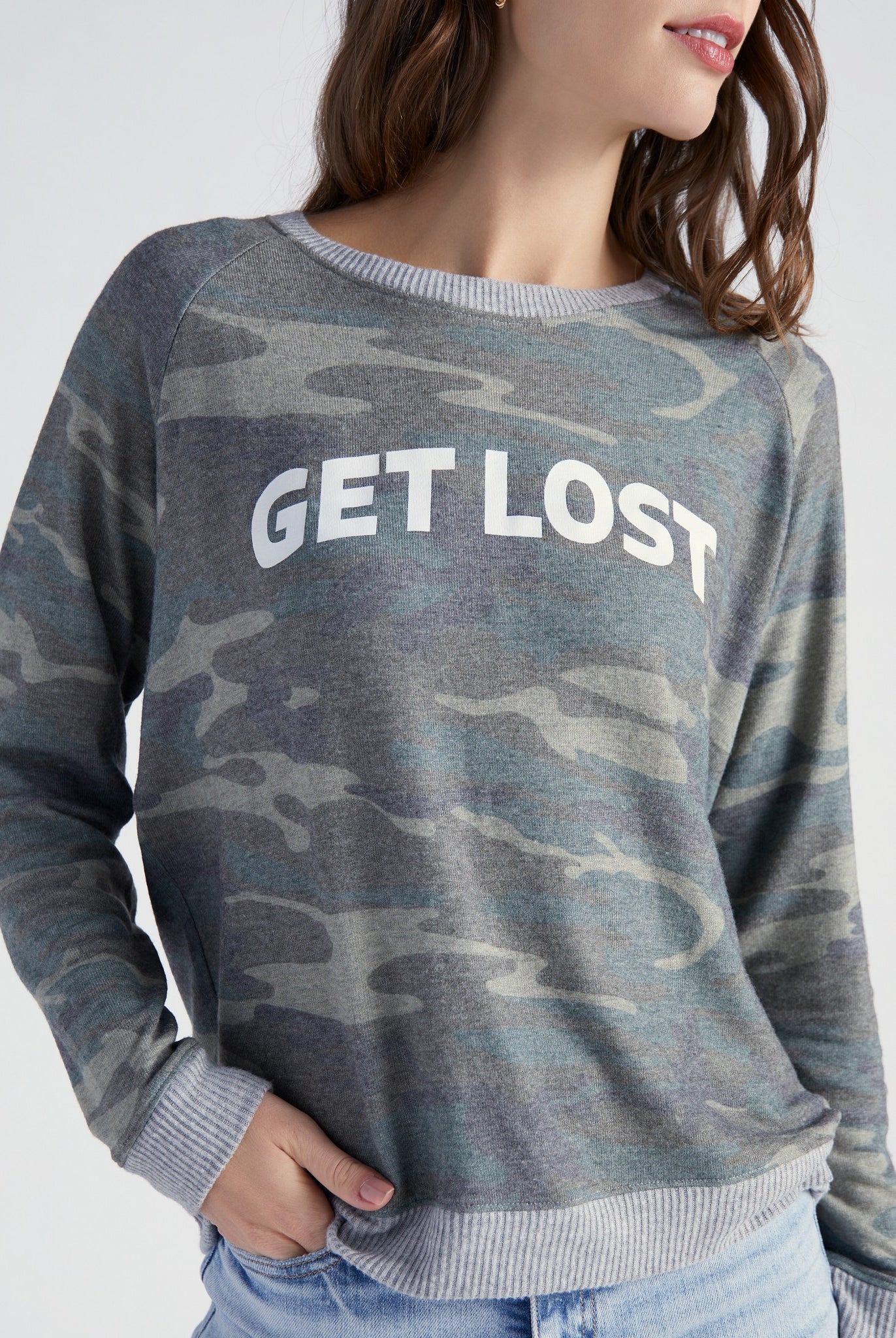 Green Camo $|& Herizon Get Lost Camo Graphic Crew - SOF Full Front