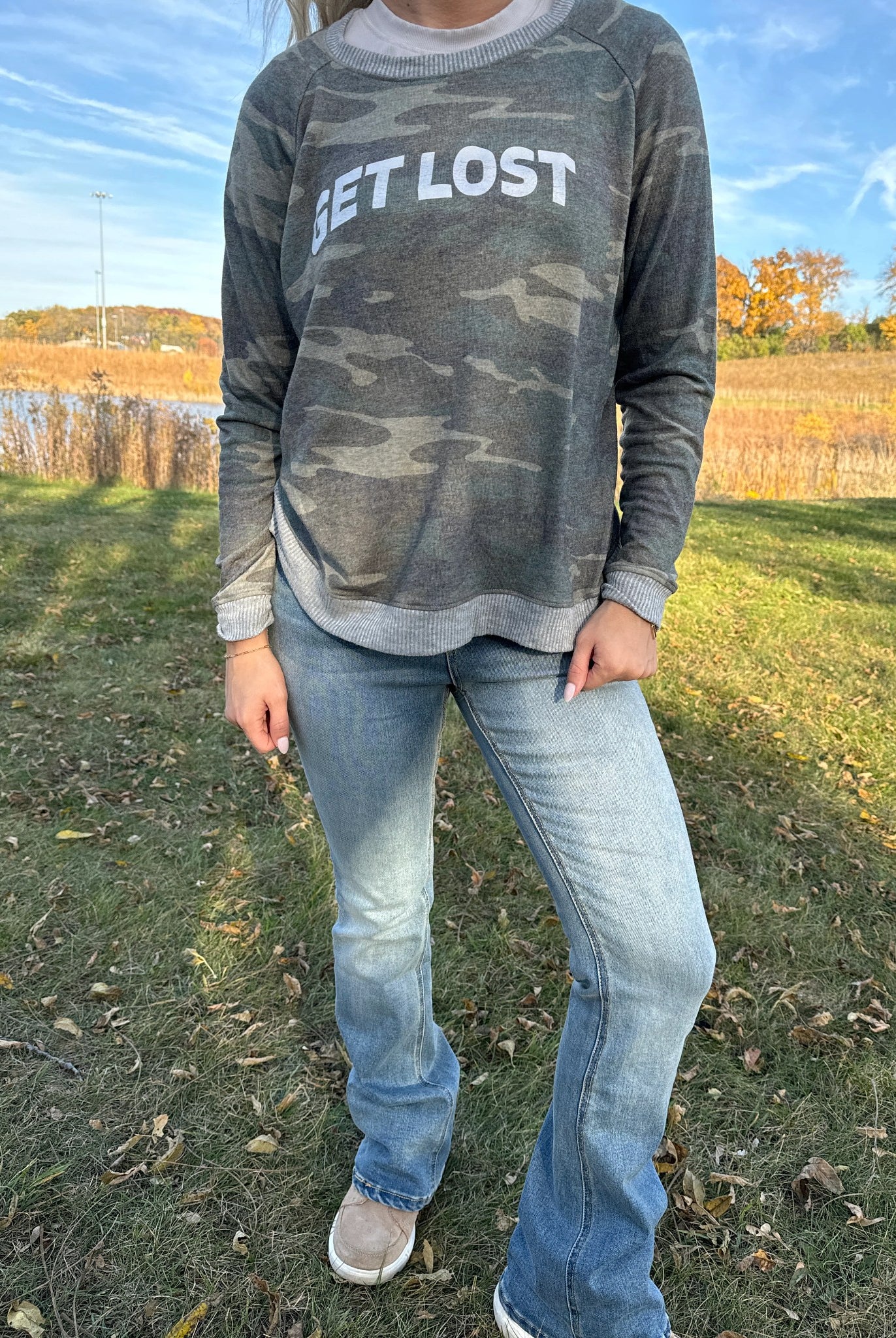 Green Camo $|& Herizon Get Lost Camo Graphic Crew - VOF Back