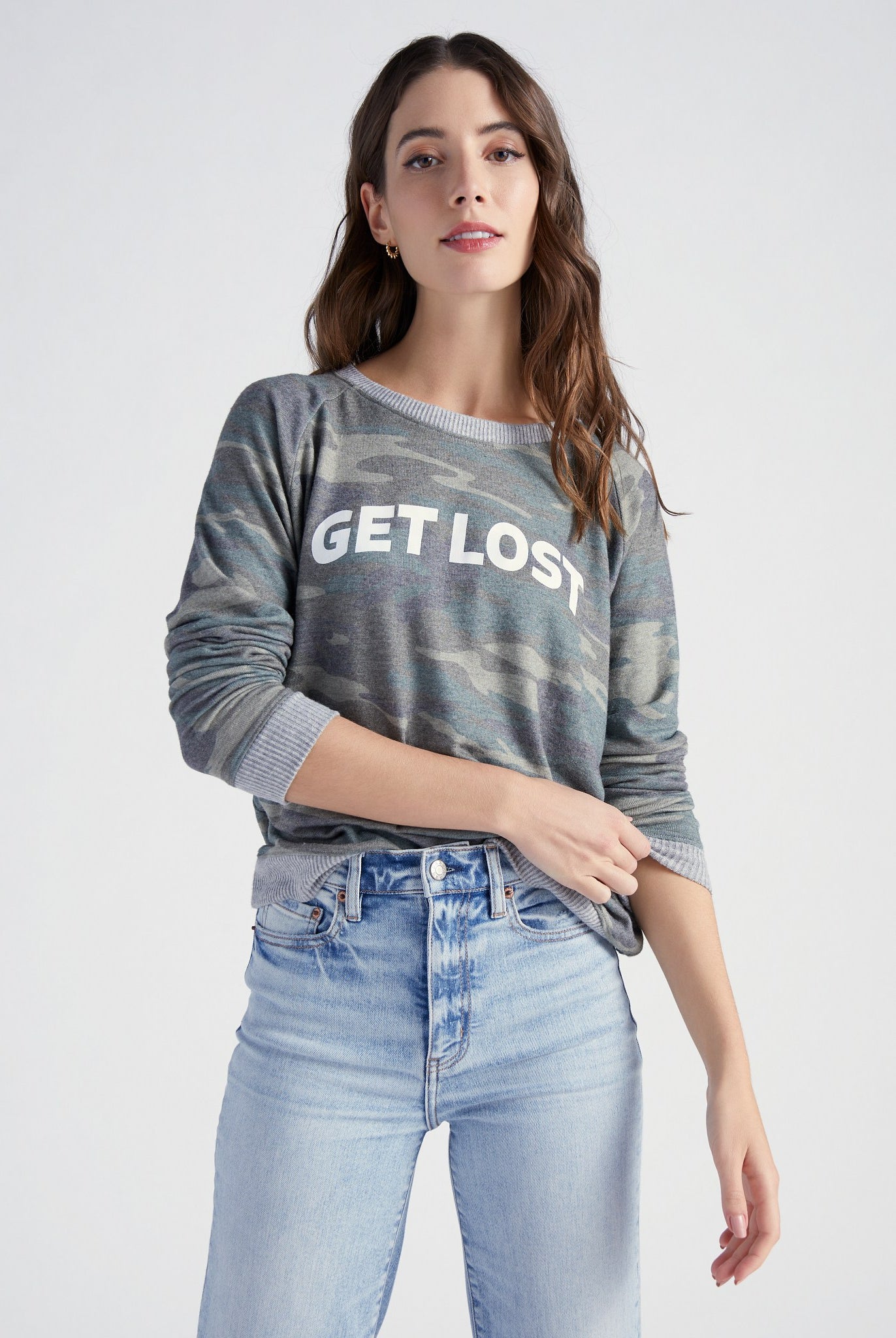 Green Camo $|& Herizon Get Lost Camo Graphic Crew - SOF Front